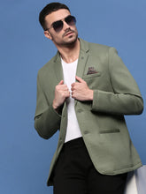 Men Green Slim Fit Single Breasted Blazer-EX-MettyE-Green